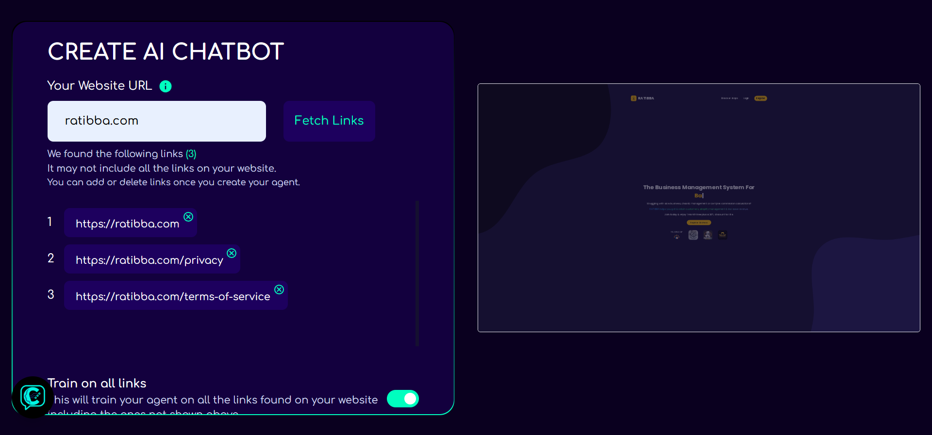 Upload website links